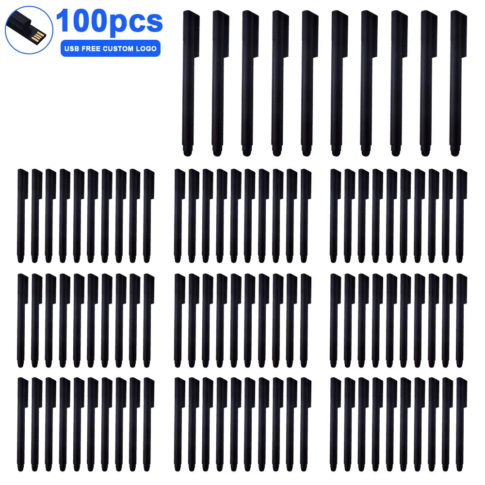 

100pcs free logo ballpoint pen USB Flash Drive 32GB Metal Waterproof pendrive 64GB 8gb Pen Drive usb stick 2.0 High-speed metal