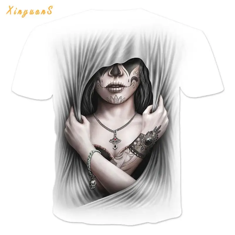 

2021 New Fashion Hot Sale Crown Skull Print 3D Owl Lady T-shirt Street Gothic Trendy Male Short Sleeve