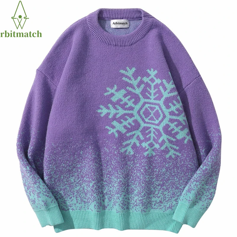 

Harajuku Knitted Sweater Man Women Pullover Hip Hop Streetwear Gradient Snowflake Print Oversize Cotton Fashion Casual Sweater