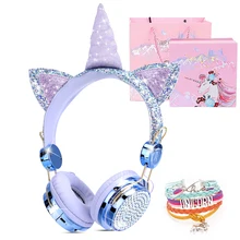 Cartoon Unicorn Wired Headphone with Mic Girls Daughter Music Stereo Earphones Computer Phone Headset Kids Gift Birthday