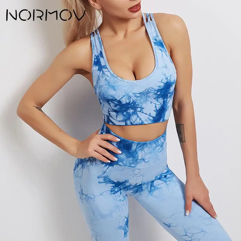 

Женский комплект для йоги NORMOV, тонкий эластичный дышащий сексуальный бюстгальтер и спортивные Леггинсы, для бега и фитнеса, 2 шт.