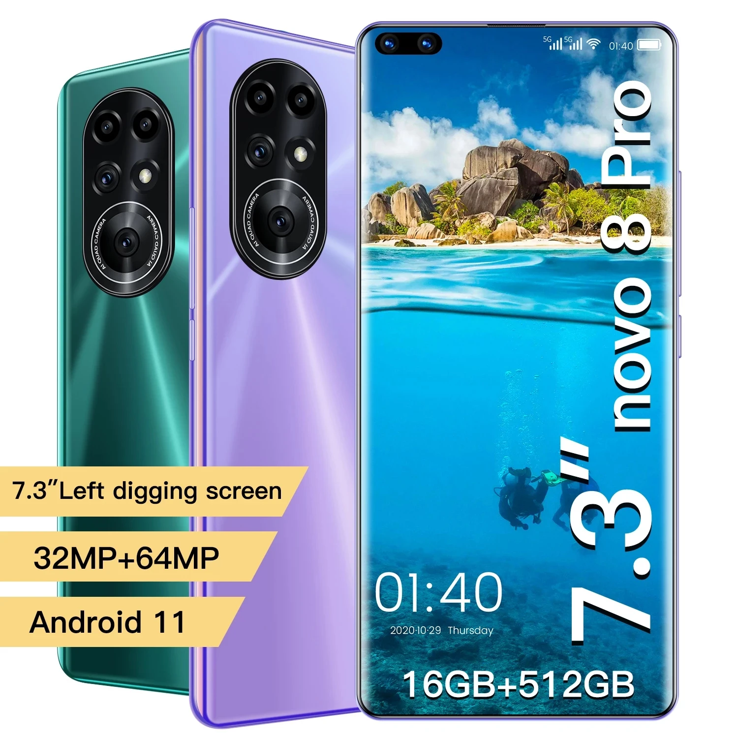 

Global Version Novo 8 Pro 16GB 512GB 7.3'' Display 32+64MP Cameras 6800mAh Mobile Phone Support Dual SIM Dual Standby Smartphone