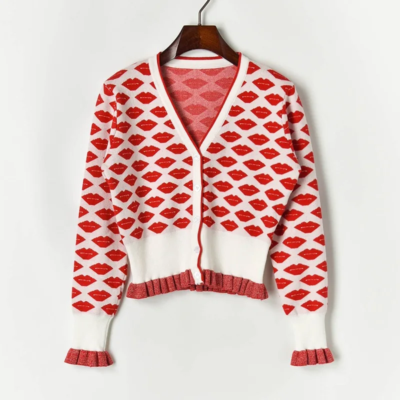 Женский Укороченный кардиган однобортный Жаккардовый трикотажный с V-образным