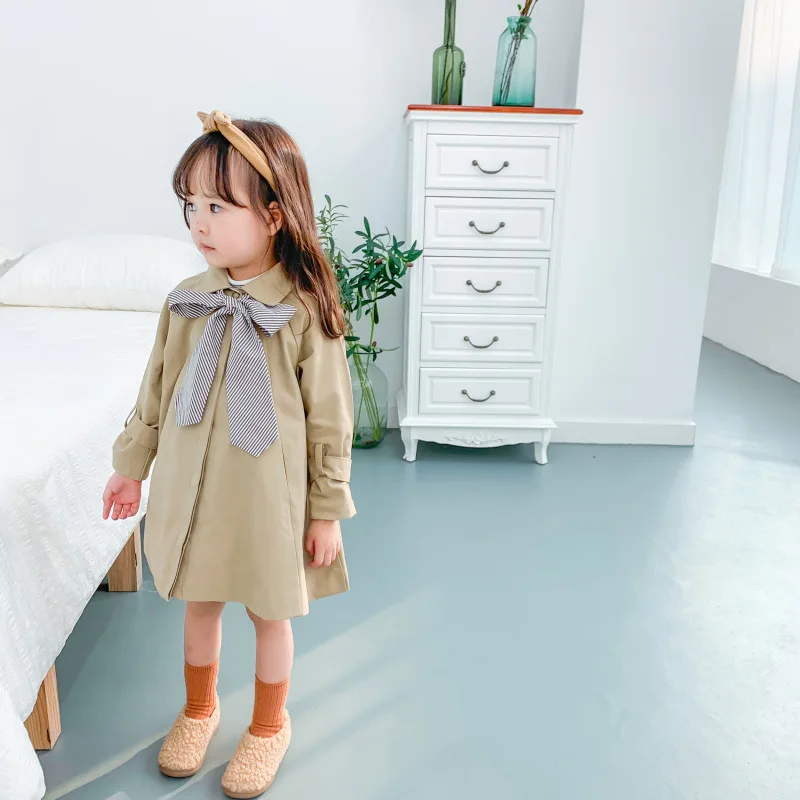 Осень 2019 Модные свободные однобортные тренчкоты для девочек милые детские