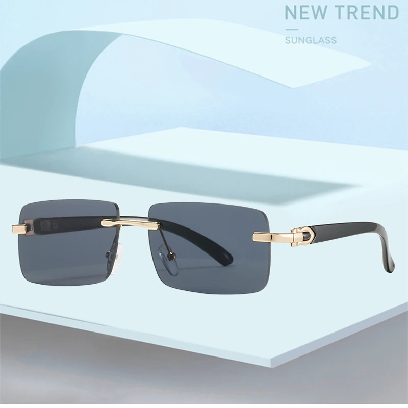 

Women's Fashion Rimless Cutting Lens Sunglasses Vintage Mens Brand Desig Shade Sun Glasses Outdoor UV400