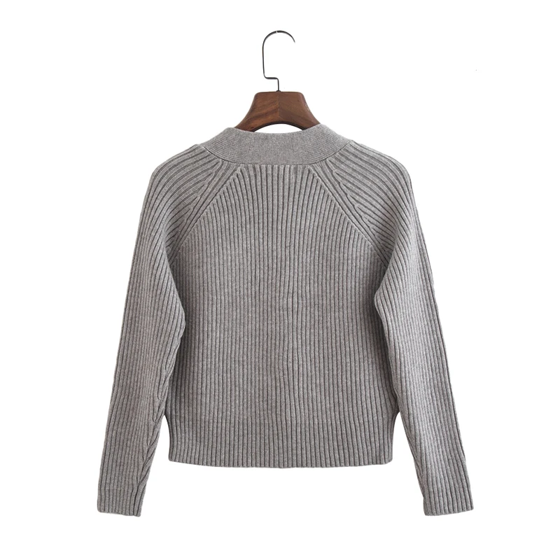 Зимние весенние женские серые вязаные кардиганы на пуговицах с длинным рукавом