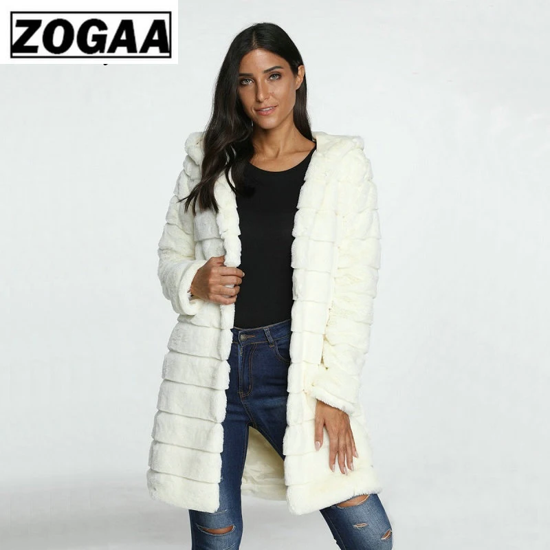 

ZOGAA Winter Faux Fur Coat Women Fashion Casual Warm Windproof Slim Long Sleeve Faux Fur Long Coat with Hat Winter Jacket Women