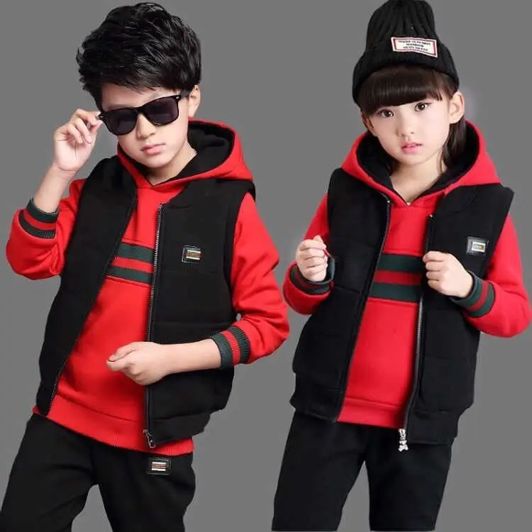 3PCS Red Комплекты из 2 предметов, 3 предмета детский спортивный костюм для отдыха одежда для малышей Повседневный Спортивный костюм для подростков детский хлопковый свитер на молнии для мальчиков+ штаны, От 4 до 13 лет - Цвет: 3PCS Red