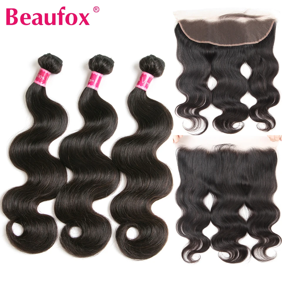 Beaufox накладные волосы на уши кружевные фронтальные с пряди бразильские волнистые