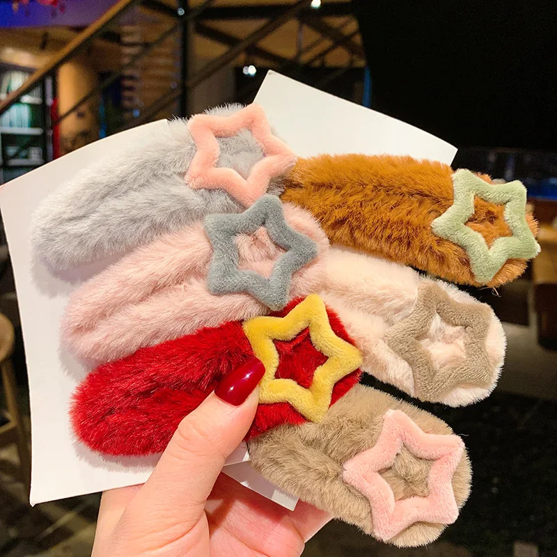 

Winter Fashion Pentagram Plush Hairpin Women Girls Hair Clips Pin Barrette Accessories Hair Ornament Hairgrip Hairclip Headdress