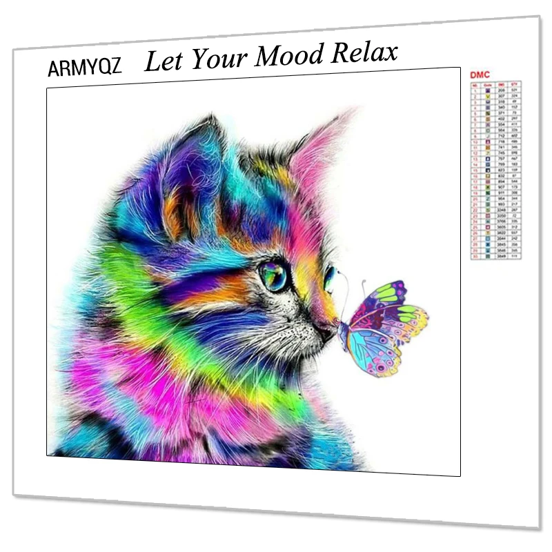 Полная квадратная/круглая дрель 5D DIY Алмазная Картина Кот Бабочка 3D вышивка