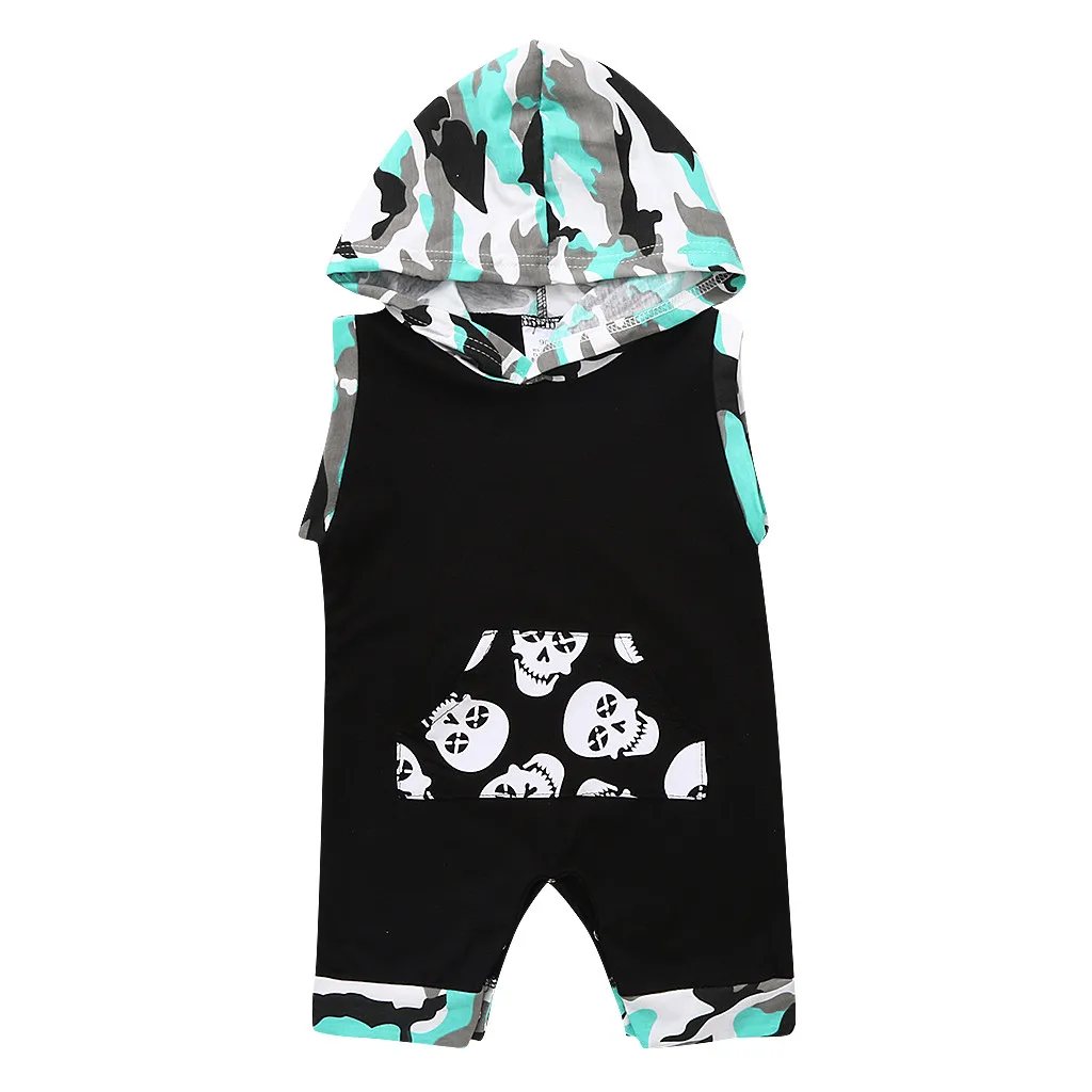 Детский камуфляжный комбинезон с капюшоном и принтом черепа|Песочники для