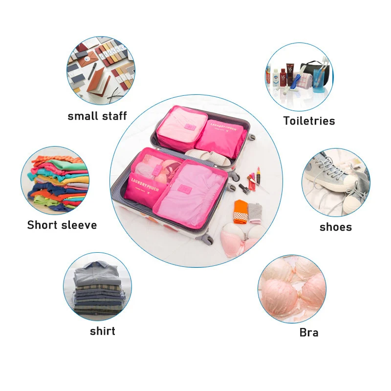 Нейлоновая упаковочная дорожная сумка-кубик набор из 6 предметов вместительные