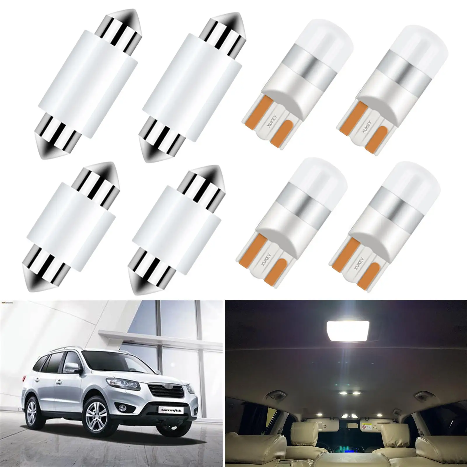 For Hyundai Santa Fe 1 2 3 4 Classic SM CM DM TM Interior Dome lamp ceiling cabin License Plate Bulb set Map light White LED Kit |