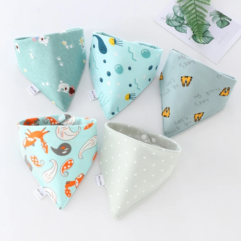 

5 Pcs/Pack Baby Cotton Feeding Bibs Cartoon Print Bandana Saliva Triangle Dribble Towel Apron Infant Scarf