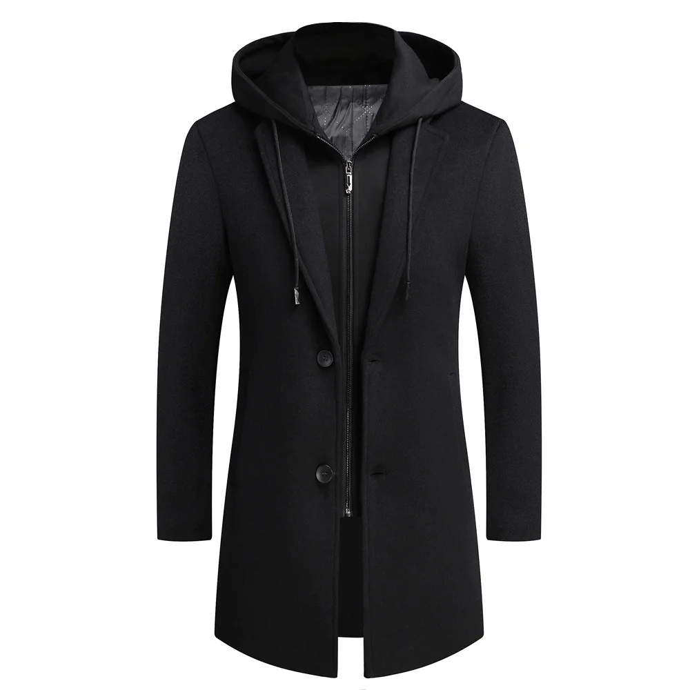  Autumn And Winter Men Retro Fashion Boutique Single-Breasted Coat Long Wool Coat Casual Coat Jacket Hooded