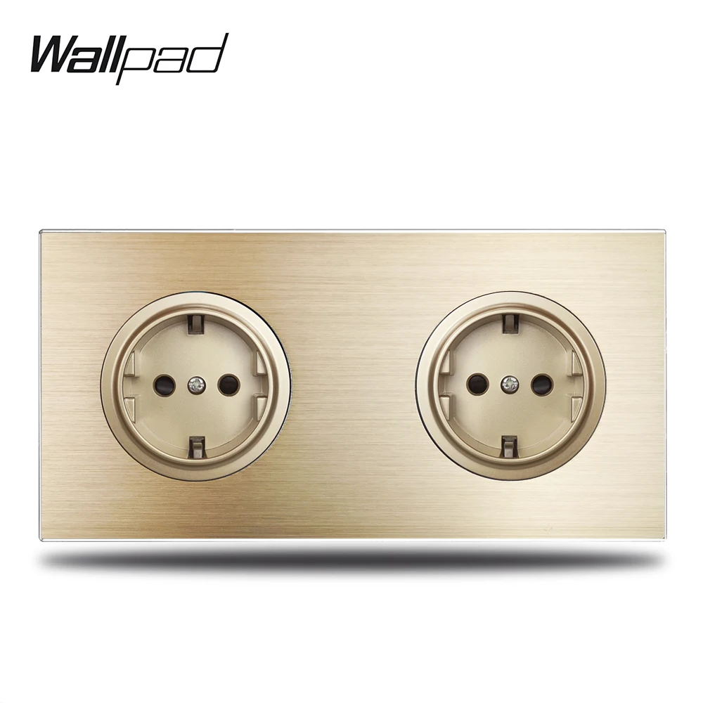 Настенная розетка Wallpad L6 Gold двойная немецкая Schuko EU из матового алюминия 172*86