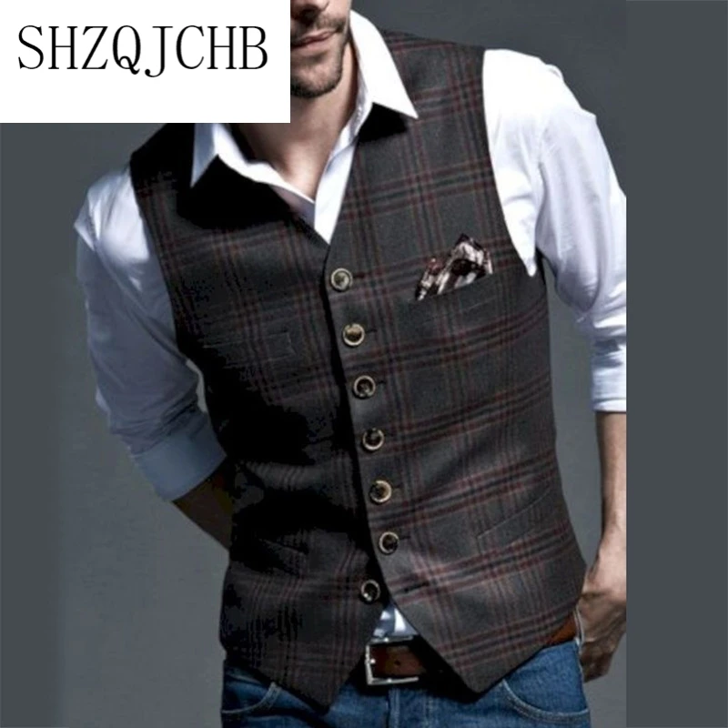 

JCHB Men Suit Vest Casual Business Waistcoat For Wedding Party Business Gentlemen Plaid Classic Suit Vests