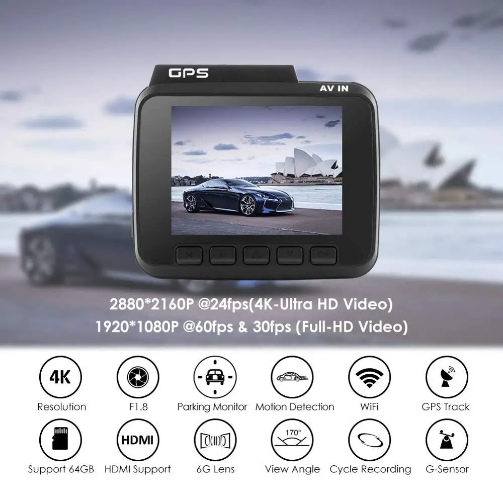 AZDOME GS63H 4K Встроенный gps WiFi Автомобильный видеорегистратор Регистраторы DashCam для
