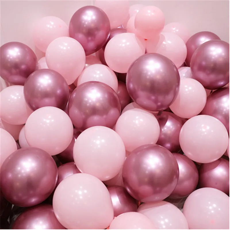 

12pcs/lot Pink Latex Balloon Chrome Red Hot Pink Silver Metal Balloon Baby Shower Birthday Party Wedding Decorations Air Globos
