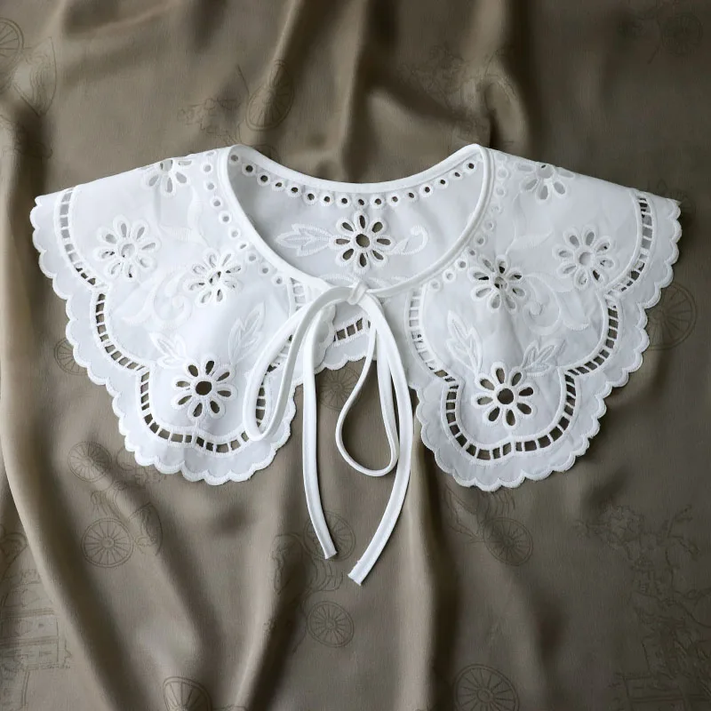 

Elegant Female Cotton Embroidered Fake Collar Shawl Summer Hollow Lace Cloak Multifunctional Sunscreen Bow Neck Guard Scarf P30