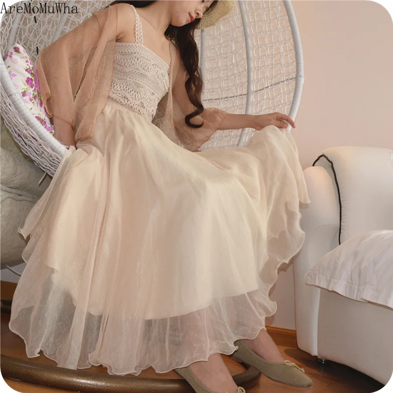 Весна 2019 новинка элегантная нежная золотистая шелковая шифоновая юбка AreMoMuWha