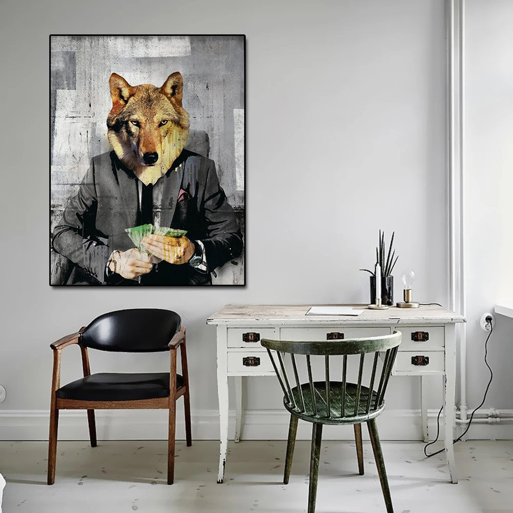

AAHH Canvas Painting Canvas Wall Art The Wolf Modern Culture Wall Street Office Art Picture Limit for Home Decoraction