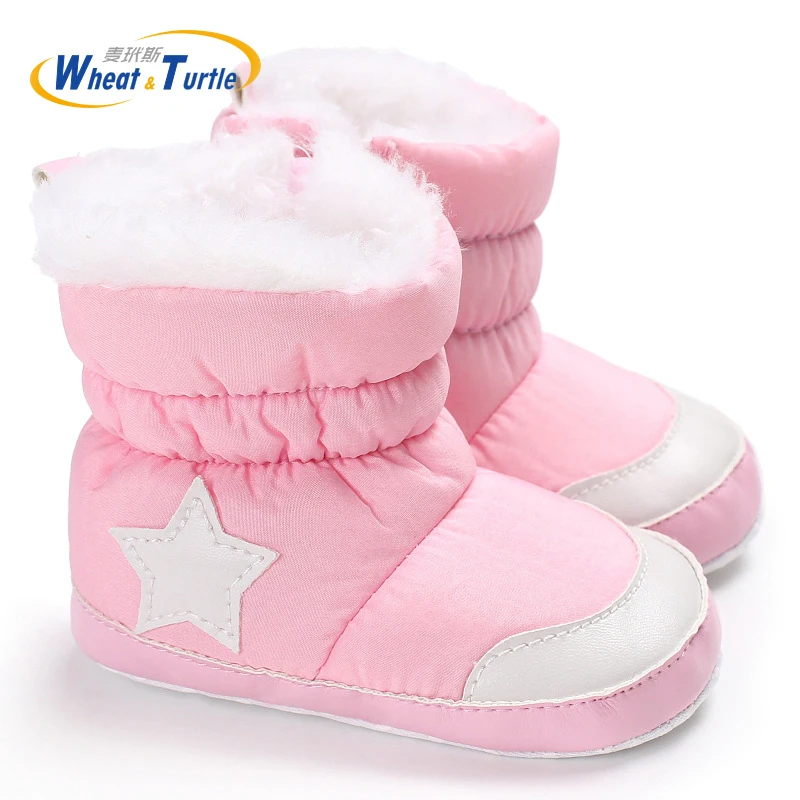 Mother Kids Baby Shoes Unisex Winter Warm Faux Fur Inner Fisrt Walker Booties Infant Baby Anti-silp Fleece Crib Winter Booties