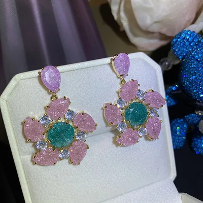 

Sweet Sunflower Earrings For Women Crack Zircon Earrings Personality Street Photography Japanese And Korean Style 2021 New Trend