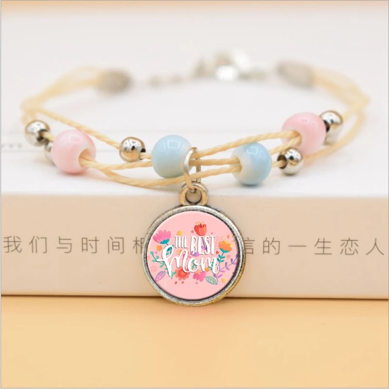The Best Mom Ever Glass Cabochon Charms Bracelet Ceramic Beads Bracelets For Women Love Gifts Mother | Украшения и аксессуары