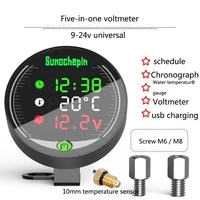 5 in 1 motorcycle modified water temperature meter time voltmeter 12v chronometer usb mobile phone charging waterproof