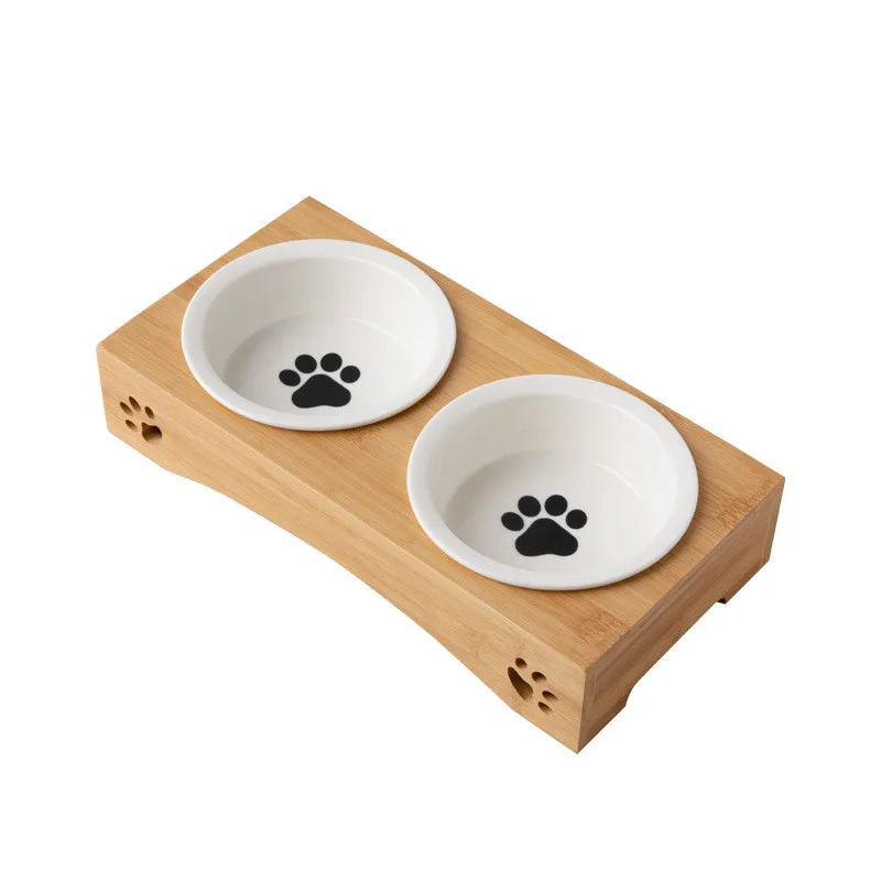 Миска для собак бамбуковый держатель кормушка кошек керамические двойные миски