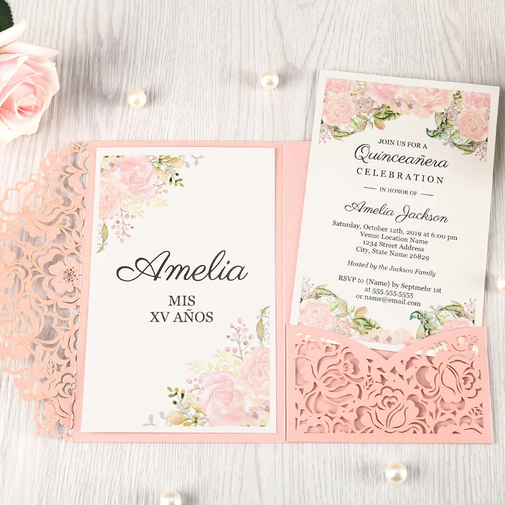 50 шт Розовый Красный Белый Бордовый лазерная резка Цветочные карманные