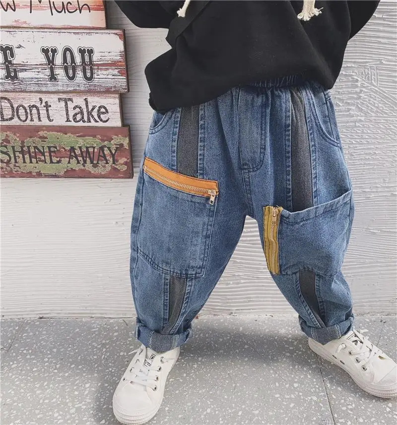 Boys Jeans 2020 New Autumn Casual Pants Trendy Version Stitching Small And Medium Vhildren's Loose Long Trend | Мать и ребенок