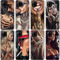 sexy sleeve tattoo girl case for samsung galaxy a12 a02s a22 a32 a52 a72 a71 a51 a41 a31 a21 a11 a50 a70 a10s a20s black cover