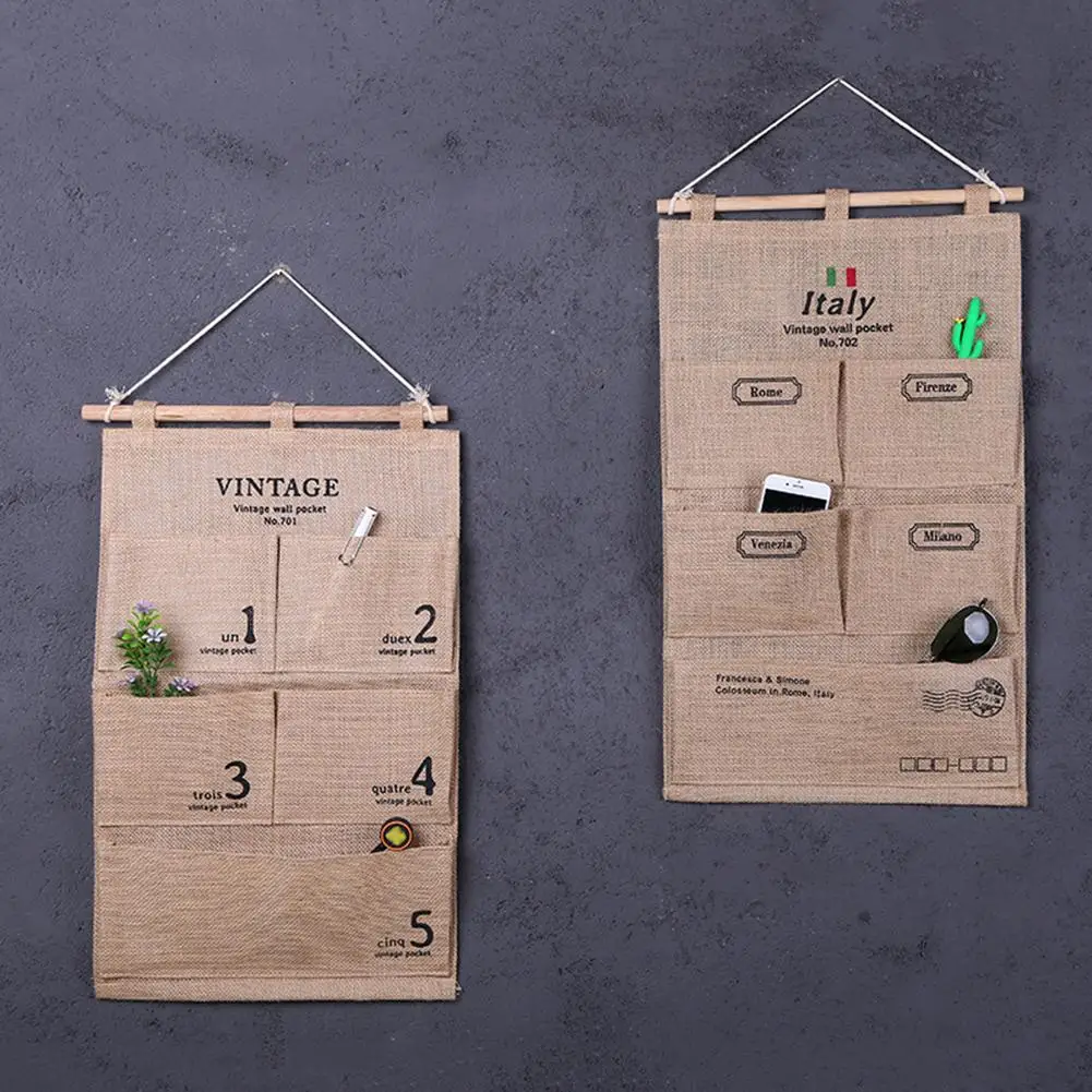 Холщовая подвесная сумка для хранения С 5 Карманами настенный органайзер с
