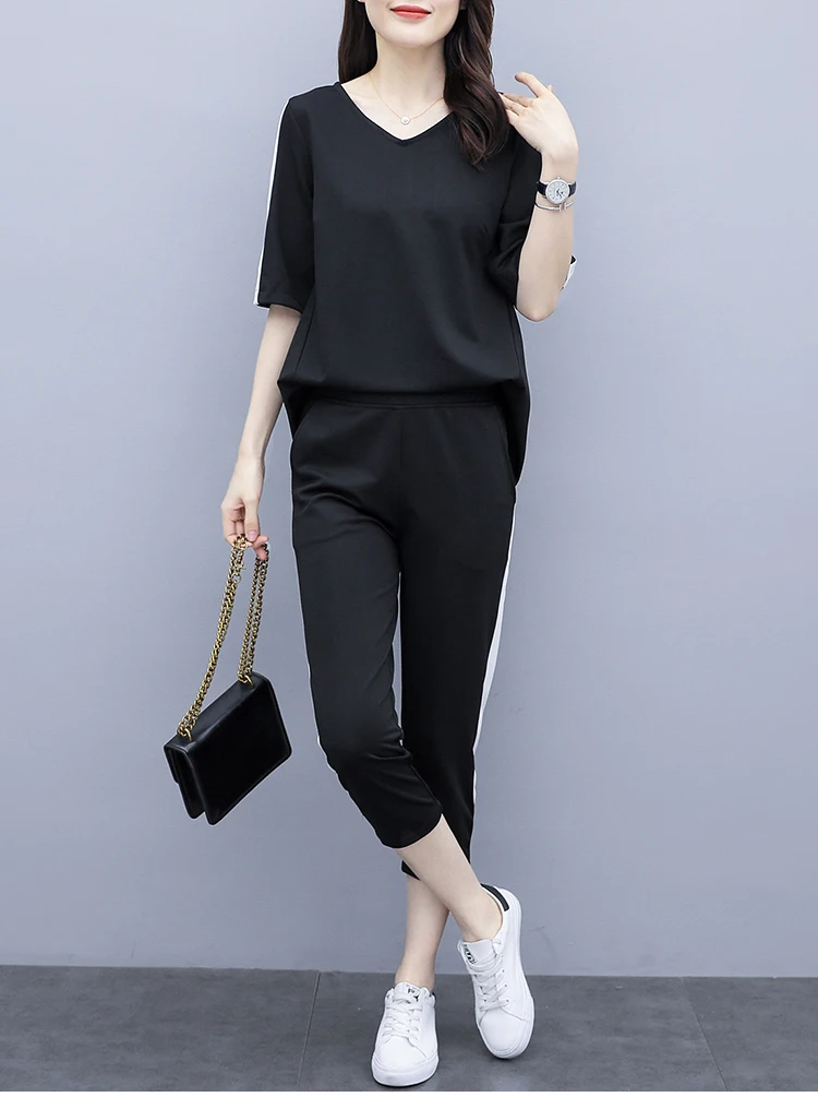 Женский спортивный костюм больших размеров 5XL женская футболка топ и штаны