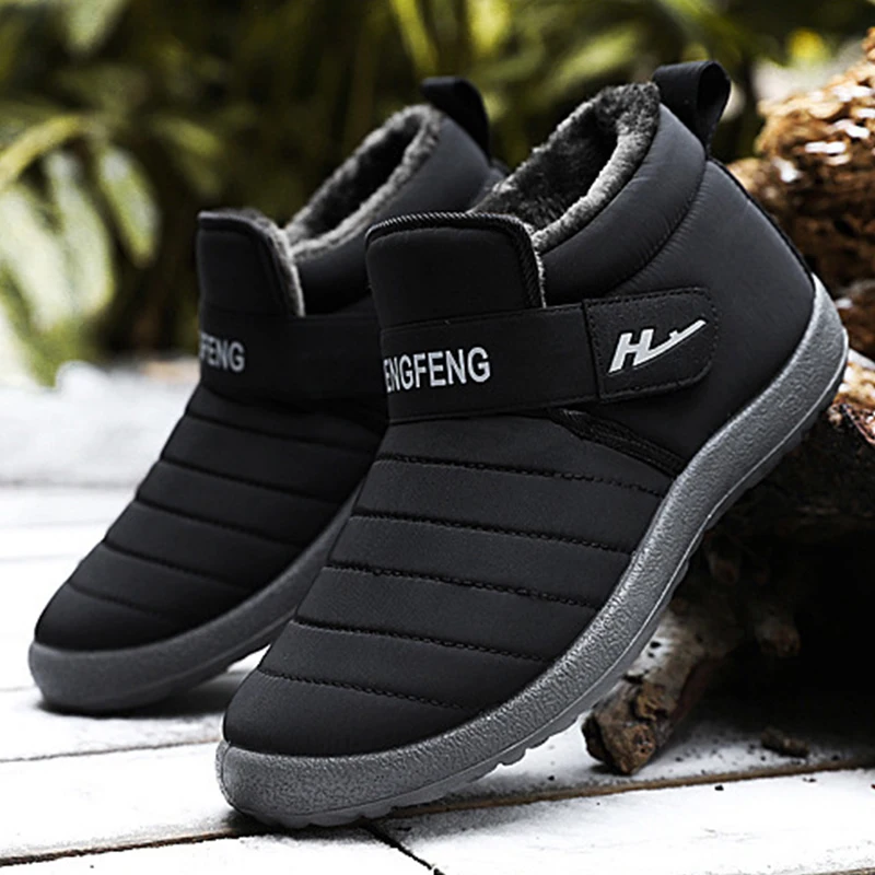 WEH Men Boots Warm 2021 trending Snow Couple Winter Shoes women Comfortable Outdoor work shoes sneakers black | Обувь