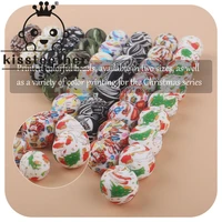 kissteether 10pcs 12mm silicone christmas print beads baby round shaped beads teething bpa free sensory chewing toy accessories