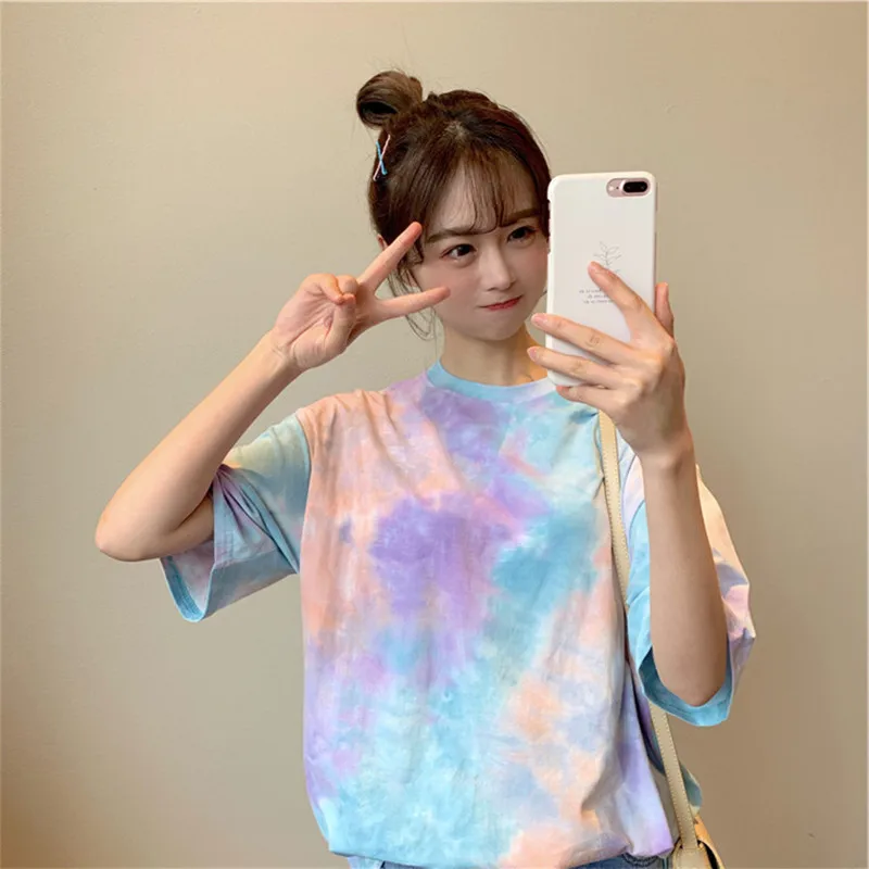 Женская футболка с краской для галстука летняя повседневная в Корейском стиле