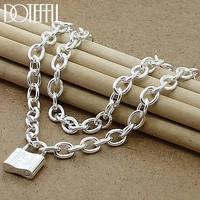 doteffil 925 sterling silver square lock pendant necklaces 18 inches chain for women lovers wedding party jewelry