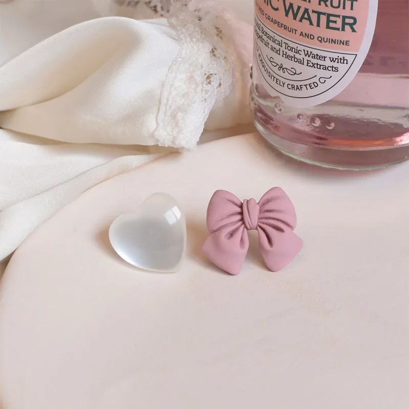 

Earrings for Women Asymmetric S925 Silver Needle "Peach Girl" Sweet Girl Pink Bow Earrings Love Cat Eye Jewelry Gift for Friends