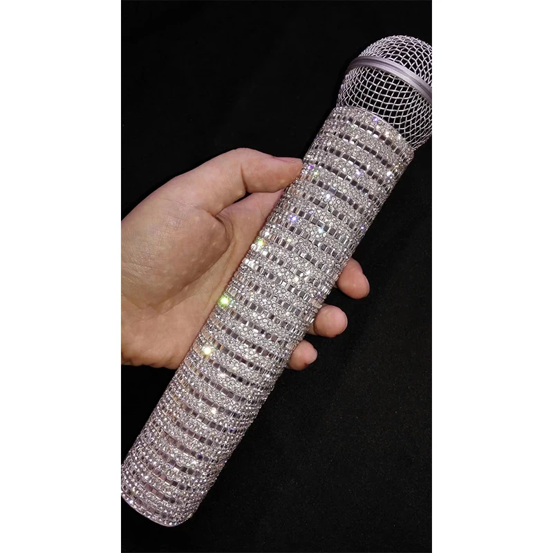 Для певицы DJ танцор Flash Стразы крышка микрофона золото бриллиант концерт певица