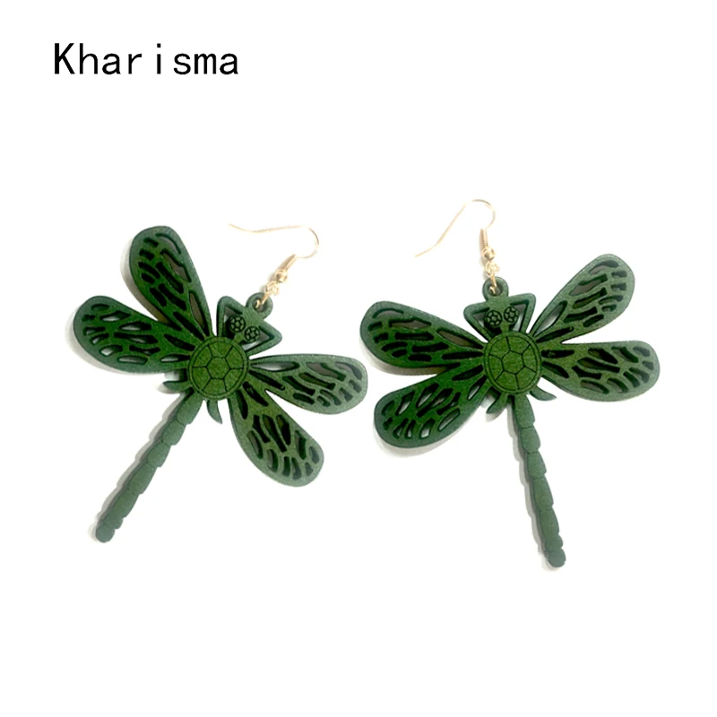 KHARISMA индивидуальные полые деревянные стрекозы насекомое большие серьги