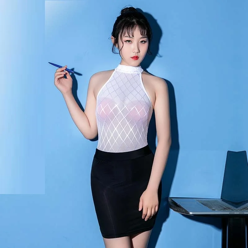 Сексуальное прозрачное боди с открытой промежностью Алмазная сетчатая ткань на