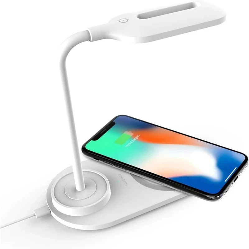 

LED Table Lamps with Wireless Charger For iPhone 12 11 Por Desk Light Flexible Night Light for Kids 3 Brightness Level Dimmable