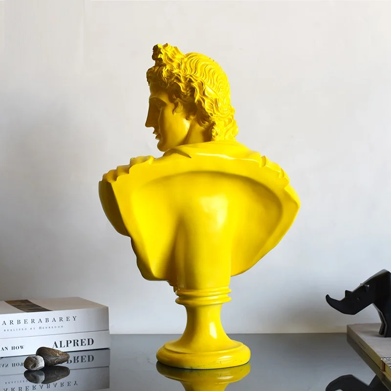 

New European Style Modern Yellow Lightning Greek Mythology Figures Statue Apollo Bust Resin Art&Craft Home Decorations