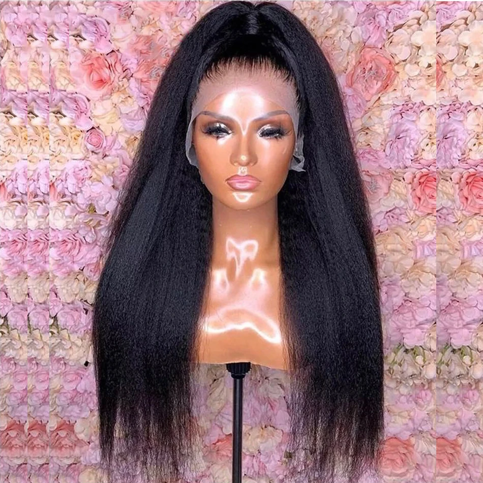 

Long Yaki Straight Natural Black Synthetic Lace Front Wig For Women With Baby Hair Heat Resistant Daily Use