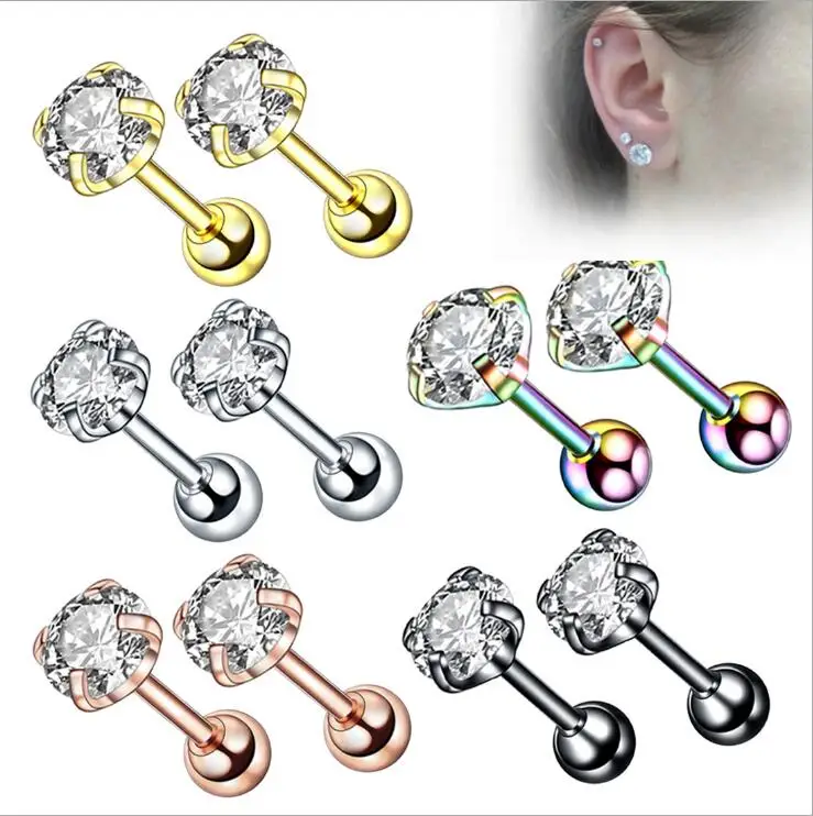 2PC Simple Claw Zircon Ear Nail Stainless Steel Cartilage Stud Earrings for Women Bone Puncture Helix Piercing Jewelry | Украшения и