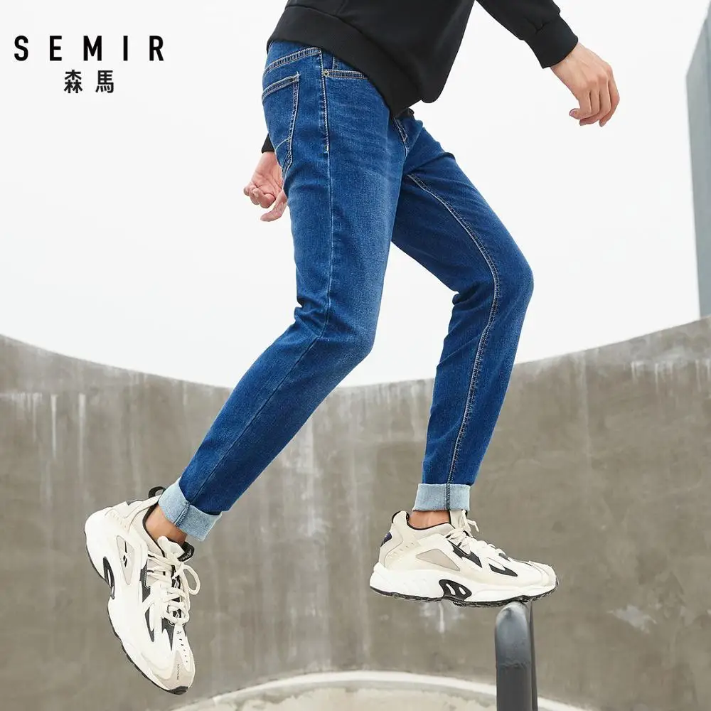 SEMIR, новинка, мужские брендовые джинсы, модные, мужские, черные,, мужские брюки, повседневные, облегающие, прямые, с высокой талией, обтягивающие джинсы